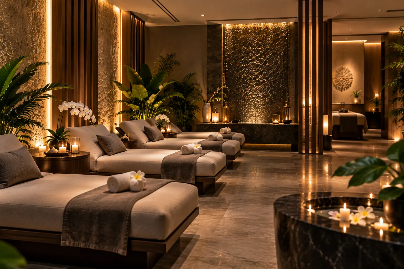 Couples massage room with two beds at Prism Spa Business Bay