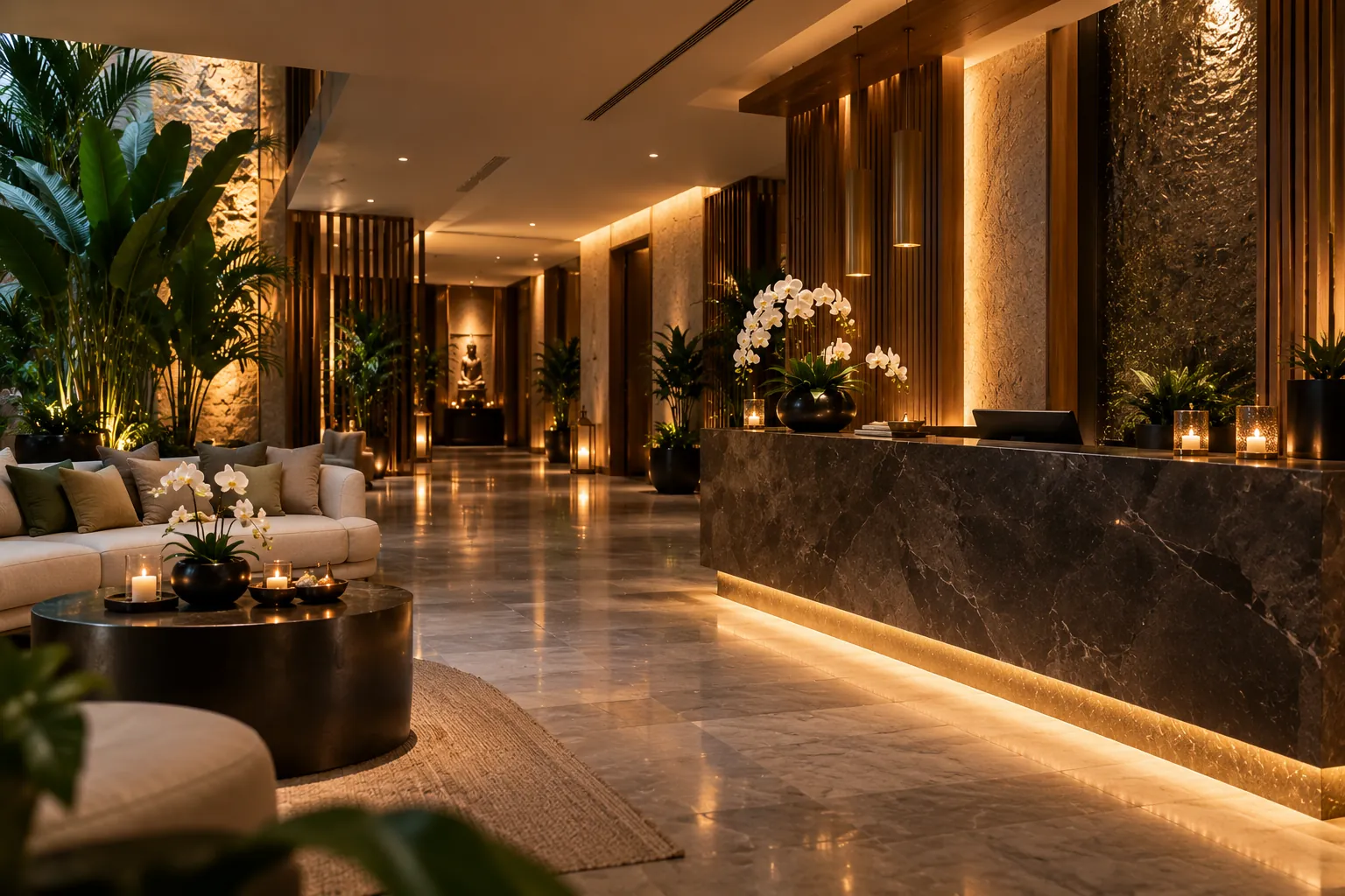 Reception and waiting lounge at Prism Spa, Prism Tower Business Bay